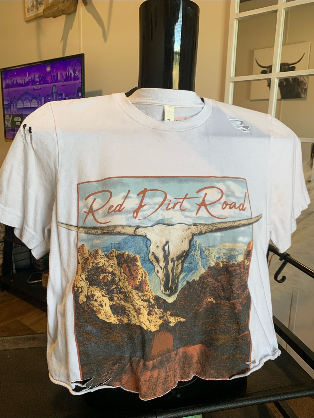 #19 Bella Canvas White Crop Tee with Desert Skull Graphic